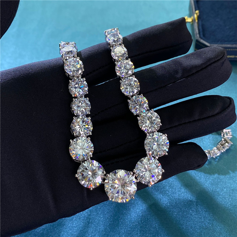 유행 다이아몬드 목걸이 100% 진짜  약혼 웨딩 체인 목걸이, 여성 신부 모이사나이트 보석 선물